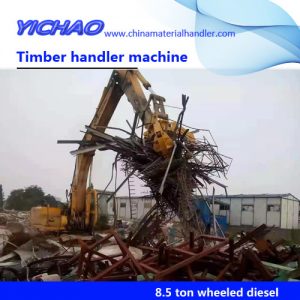 China Small 8500kg 8.5Ton Wheeled Hydraulic Grapple Crane With Log Grab Scrap Grabber Excavator